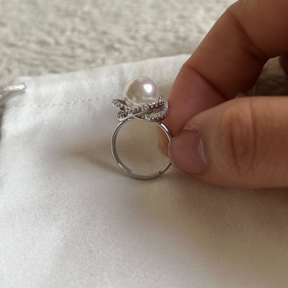 Cubic zirconia Adjustable Pearl Ring | Silver - Picture 3 of 6